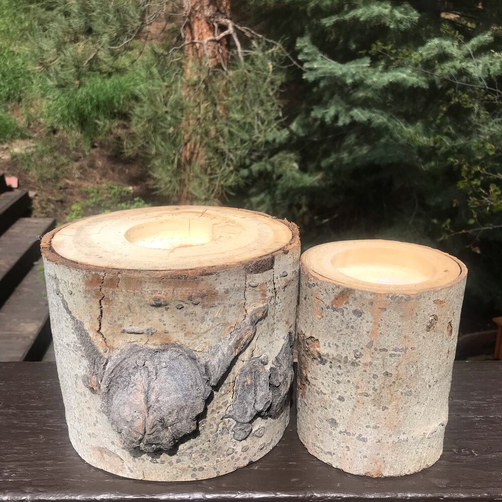 Handmade Aspen Tree Rustic Natural Wedding Holiday Candle Holders Set of 2